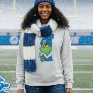 Dr Seuss Grinch Detroit Lions Sweatshirt Crewneck Gray M